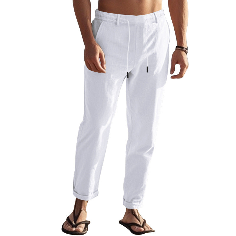 Men's casual chino with linen look, elastic waistband and slim ankle fit Mune Fashion