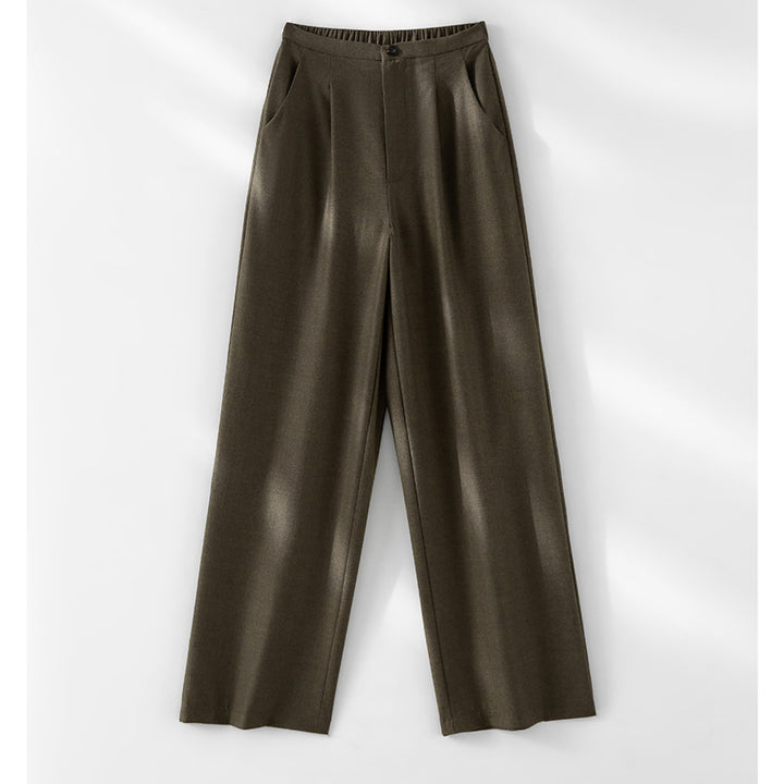 Women's Wide High-Waist Pants with Pleats, Elastic Back and Side Pockets Mune Fashion