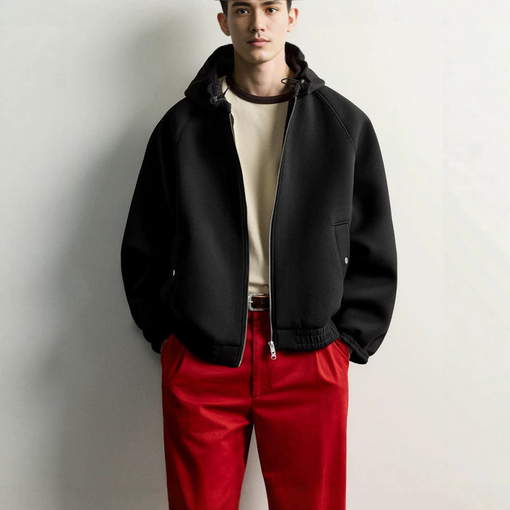 Men's Boxy Hoodie Jacket with Padded Texture and Checkered Lined Hood Mune Fashion