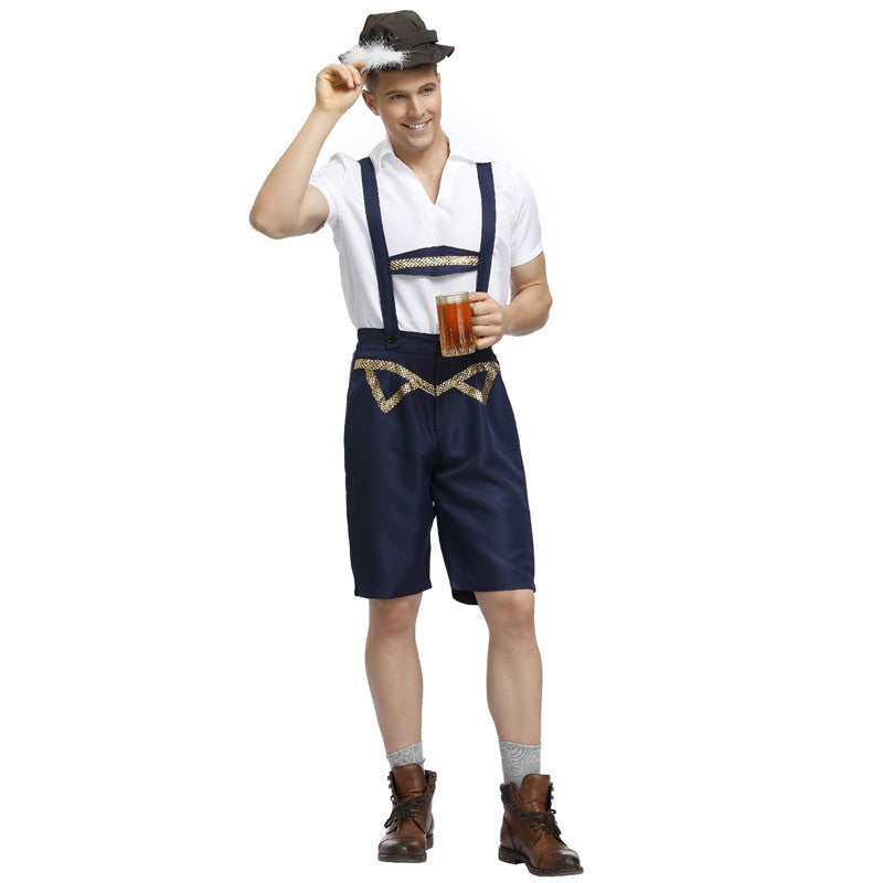 Men's traditional Oktoberfest leather shorts with adjustable straps and decorative embroidery Mune Fashion