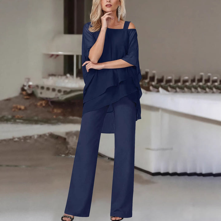 Women's layered blouse with one-shoulder straps and asymmetric ruffled hem Drune