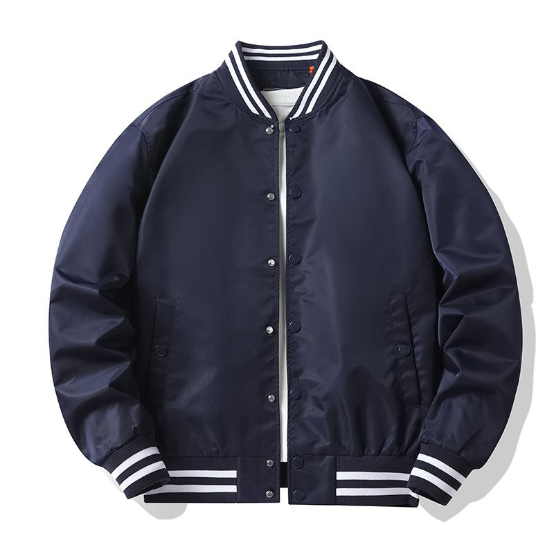 Men's  retro-striped collar varsity snap-front satin-effect bomber jacket Mune Fashion