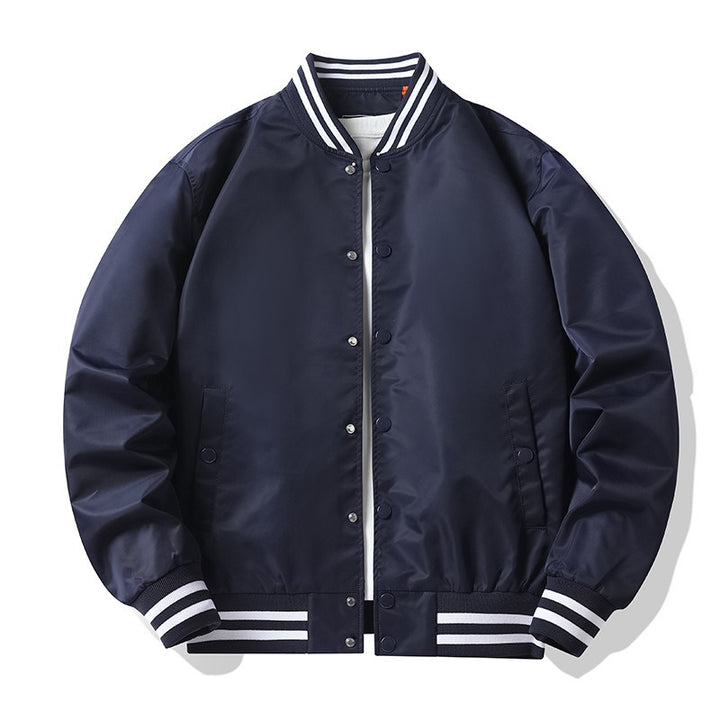 Men's  retro-striped collar varsity snap-front satin-effect bomber jacket Mune Fashion