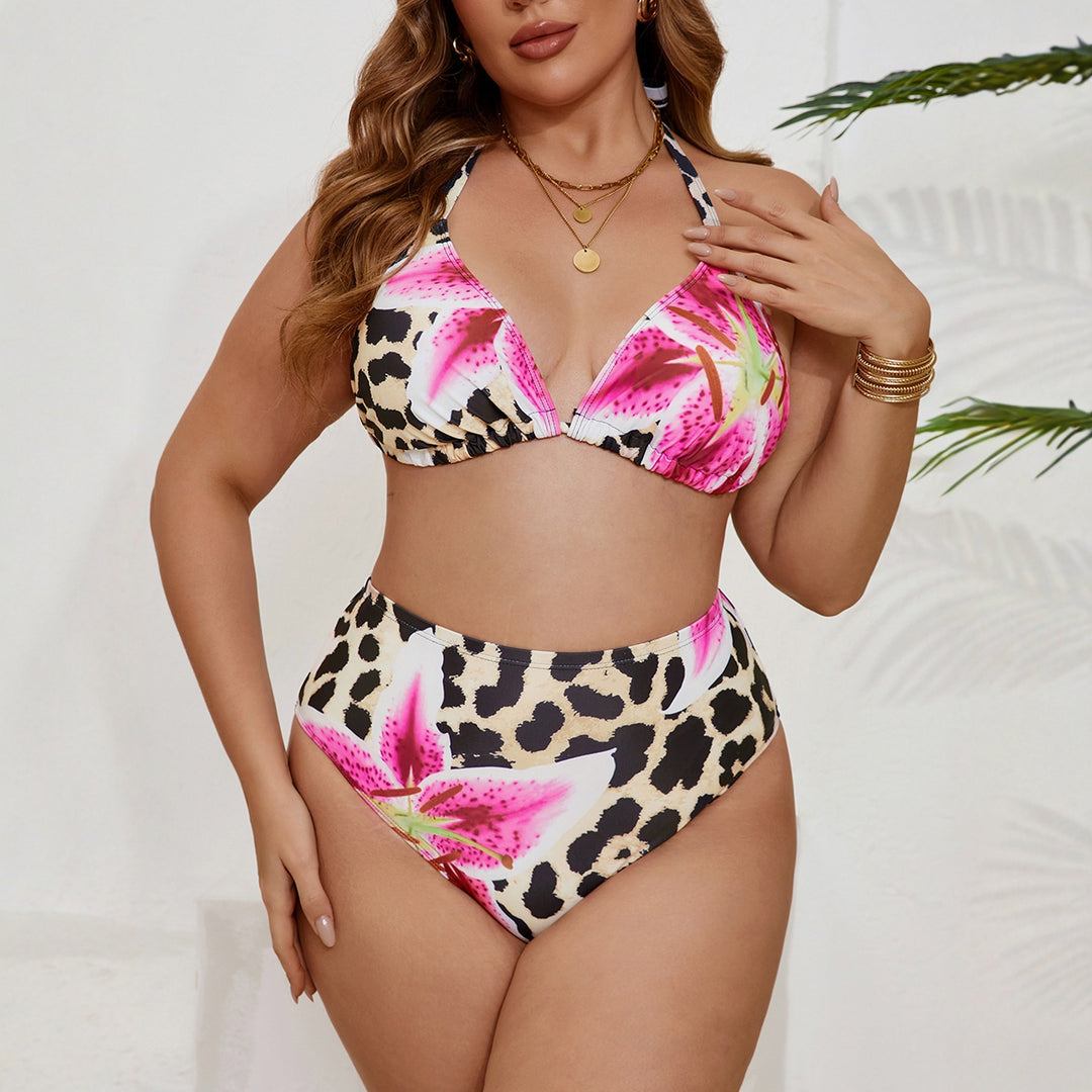 Women High-Cut Bikini with Floral Leopard Design Mune Fashion
