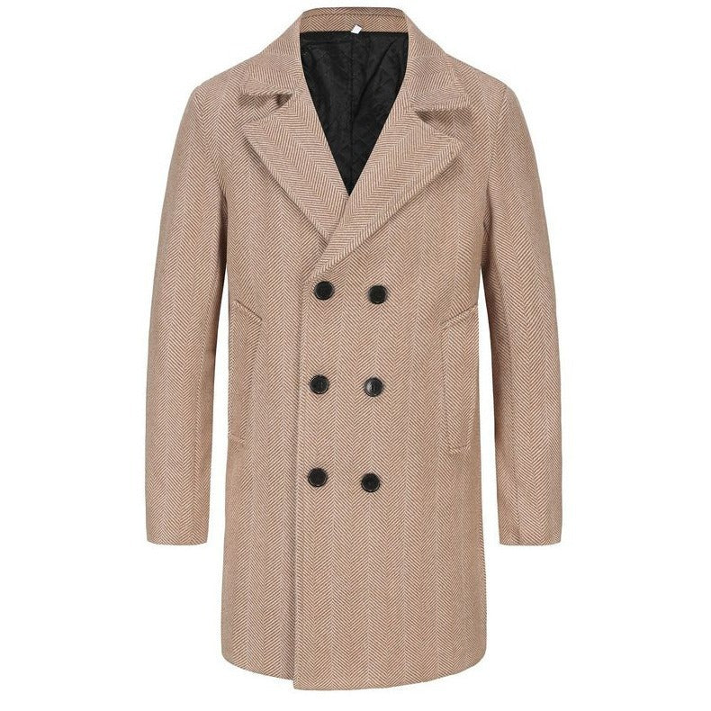 Men's Double-breasted Wool Coat with Herringbone Pattern Mune Fashion