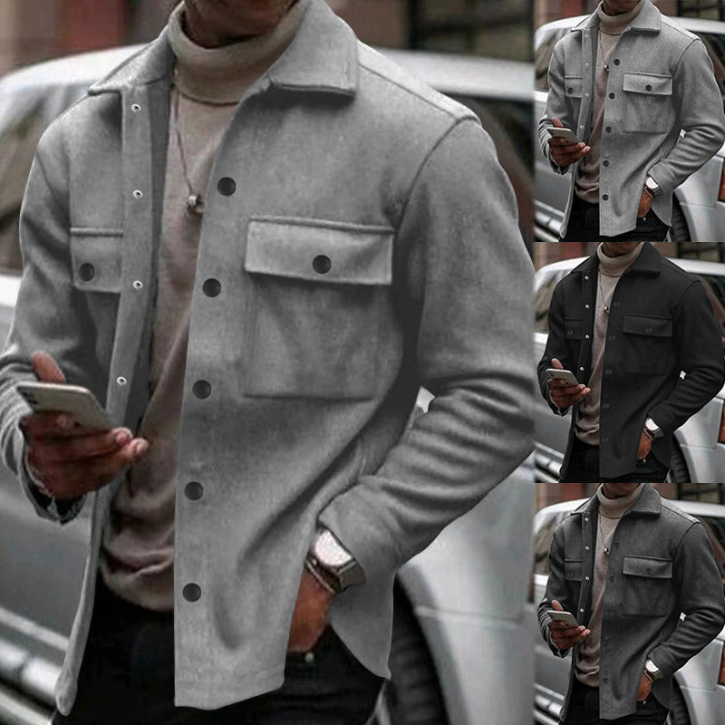Men's wool-look overshirt with boxy silhouette, chest pockets & snap button closure Mune Fashion