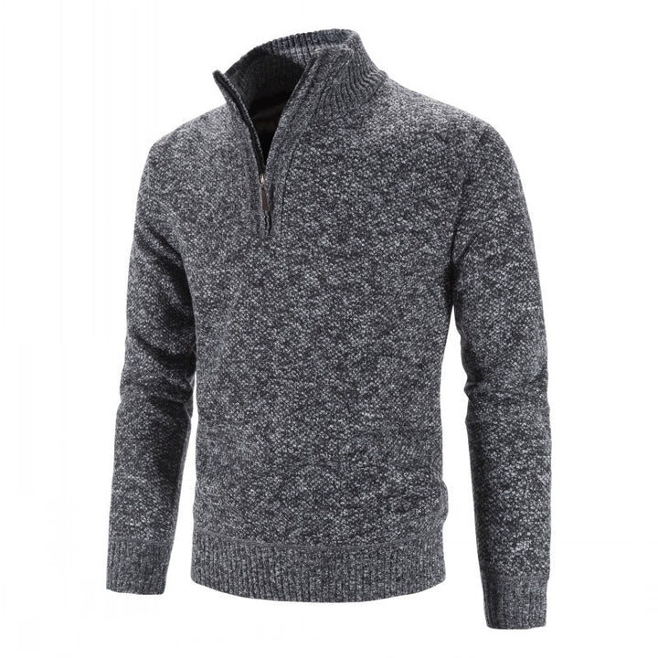 Men's knit sweater with half zip, high collar and structured waffle knit look Mune Fashion