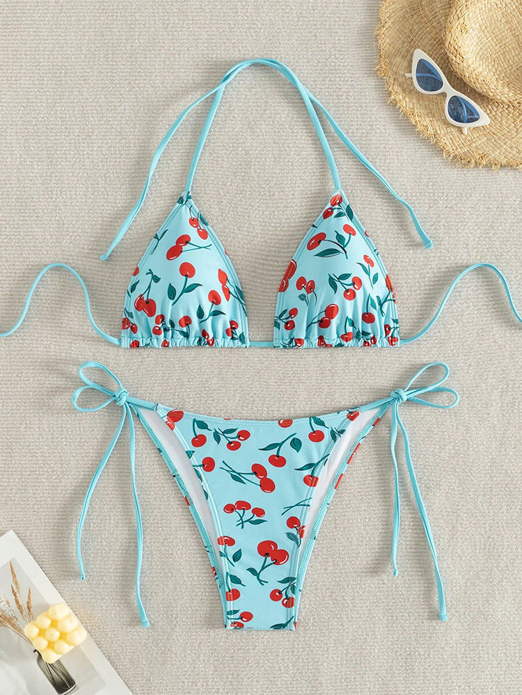 Women Triangle Bikini with fruity pattern and adjustable ties Mune Fashion