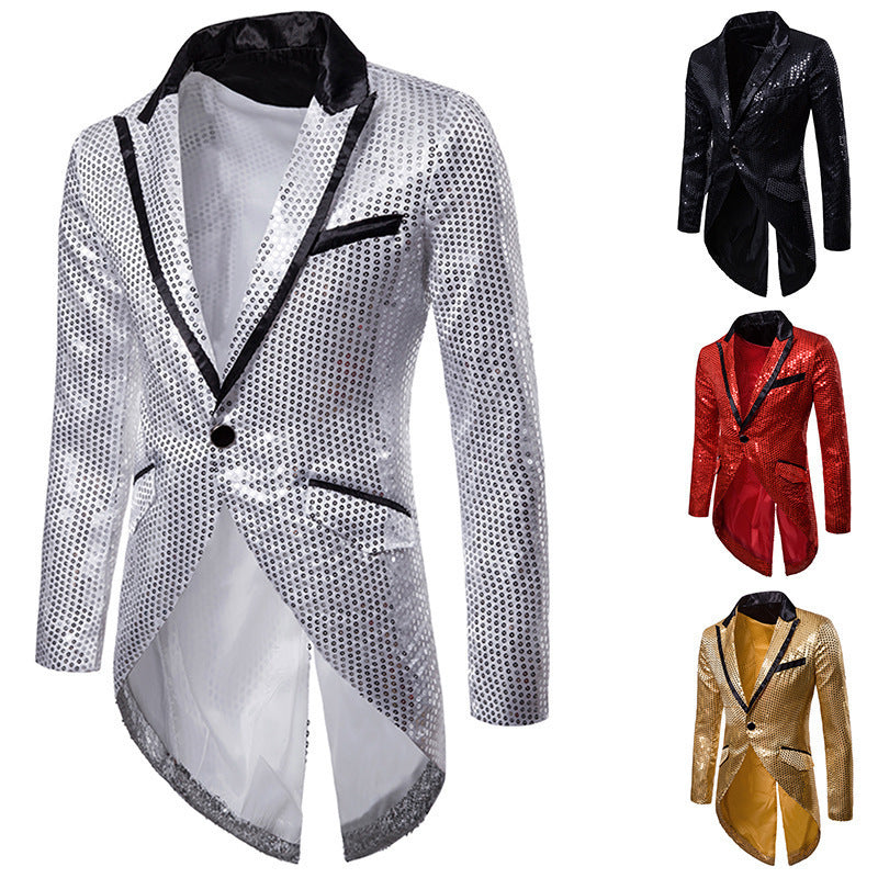 Men's elegant sequin tailcoat with swallowtail, velvet collar and tailored cut Mune Fashion