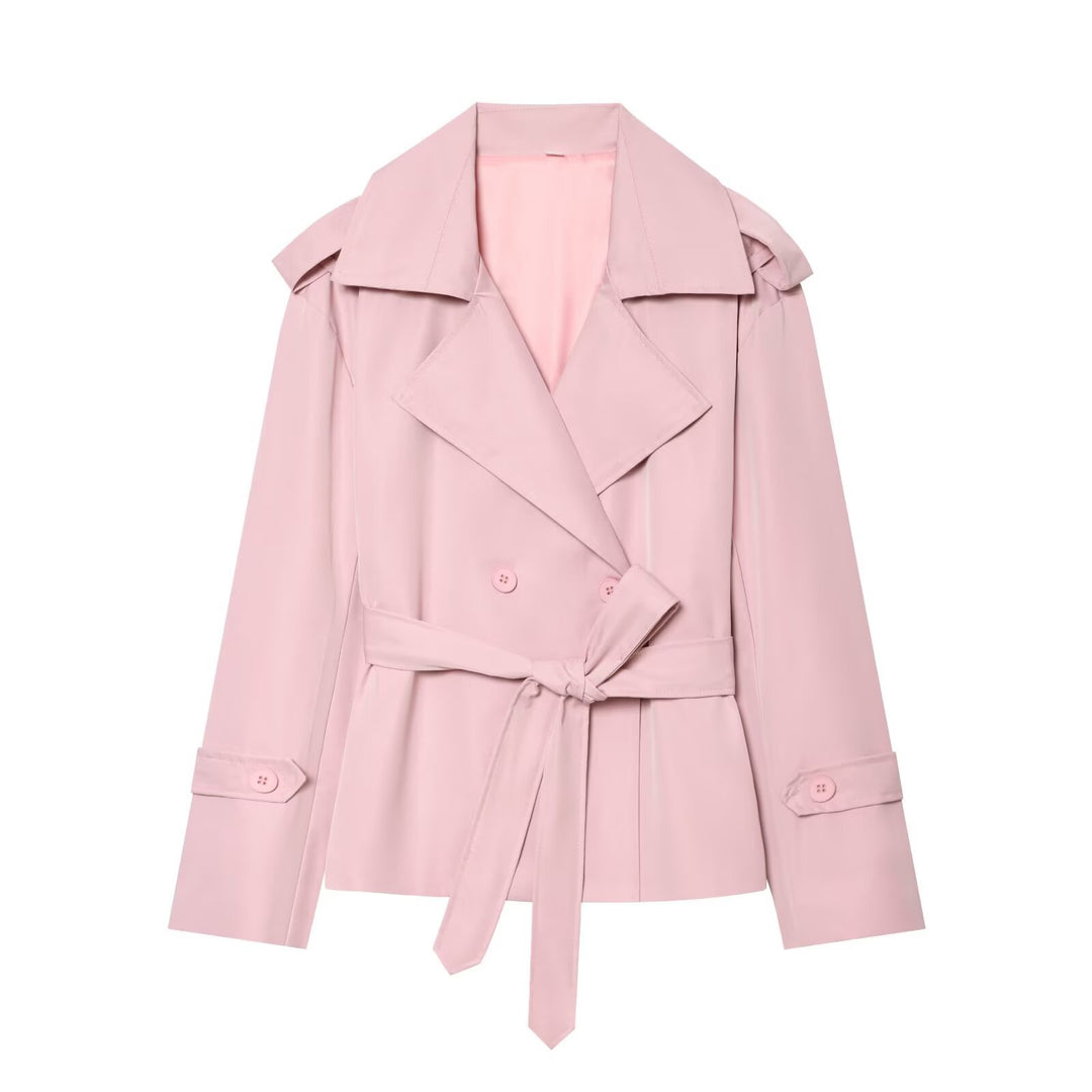 Women's Lightly Tailored Trench Coat with Belt, Epaulettes and Satin Lining Mune Fashion