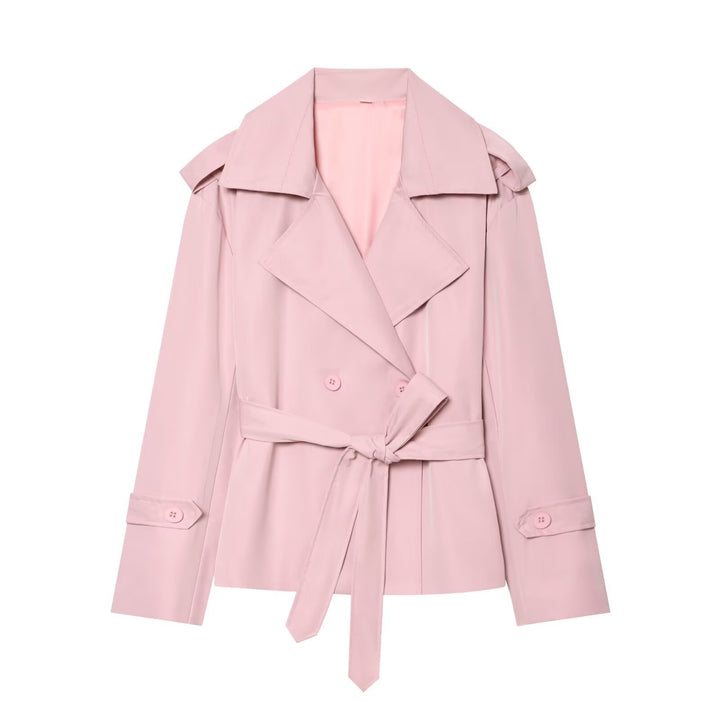 Women's Lightly Tailored Trench Coat with Belt, Epaulettes and Satin Lining Mune Fashion