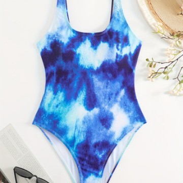 Women's One-Piece Sporty Swimsuit with Fashionable Tie-Dye Design Mune Fashion