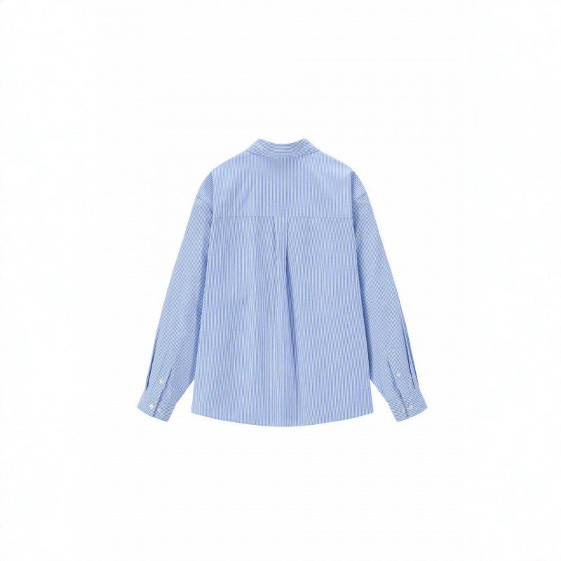 Women Oversize Casual Shirt with fine pinstripe and decorative bow application Mune Fashion