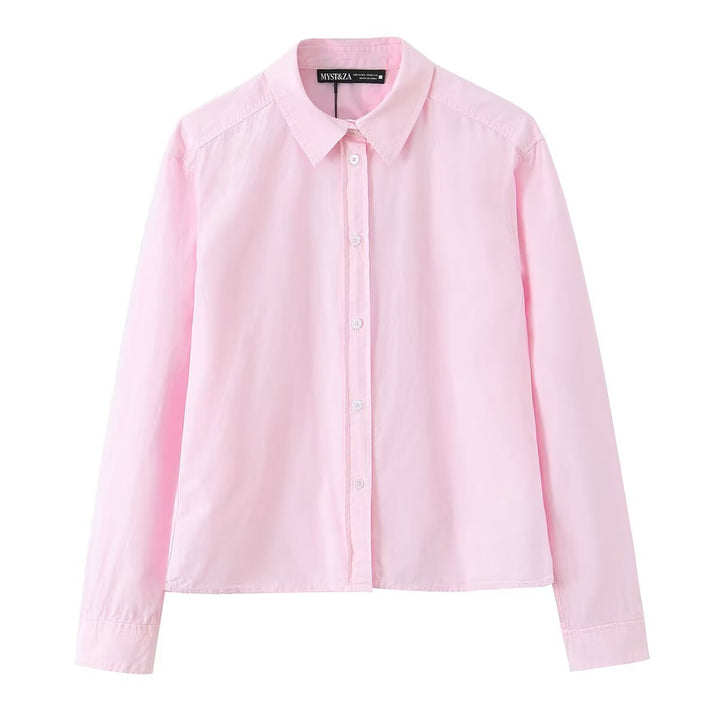 Women's Casual Cotton Blouse with Boxy Short Shape and Classic Shirt Collar Mune Fashion
