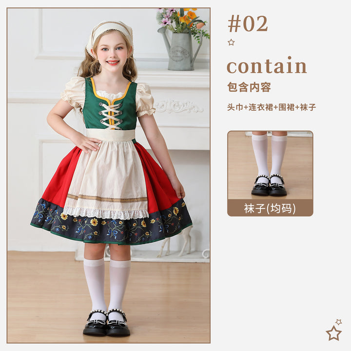 Ladies' traditional children's dirndl dress with decorative lacing apron and lace headscarf Mune Fashion