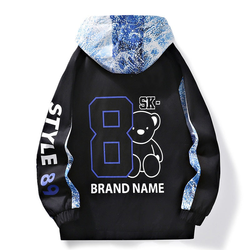 Men's Lightweight Hooded Windbreaker with Camouflage Accents & Graphic Print Mune Fashion
