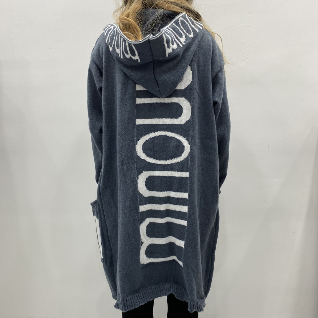 Women’s Oversized Knitted Hoodie Cardigan with Logo Border Mune Fashion