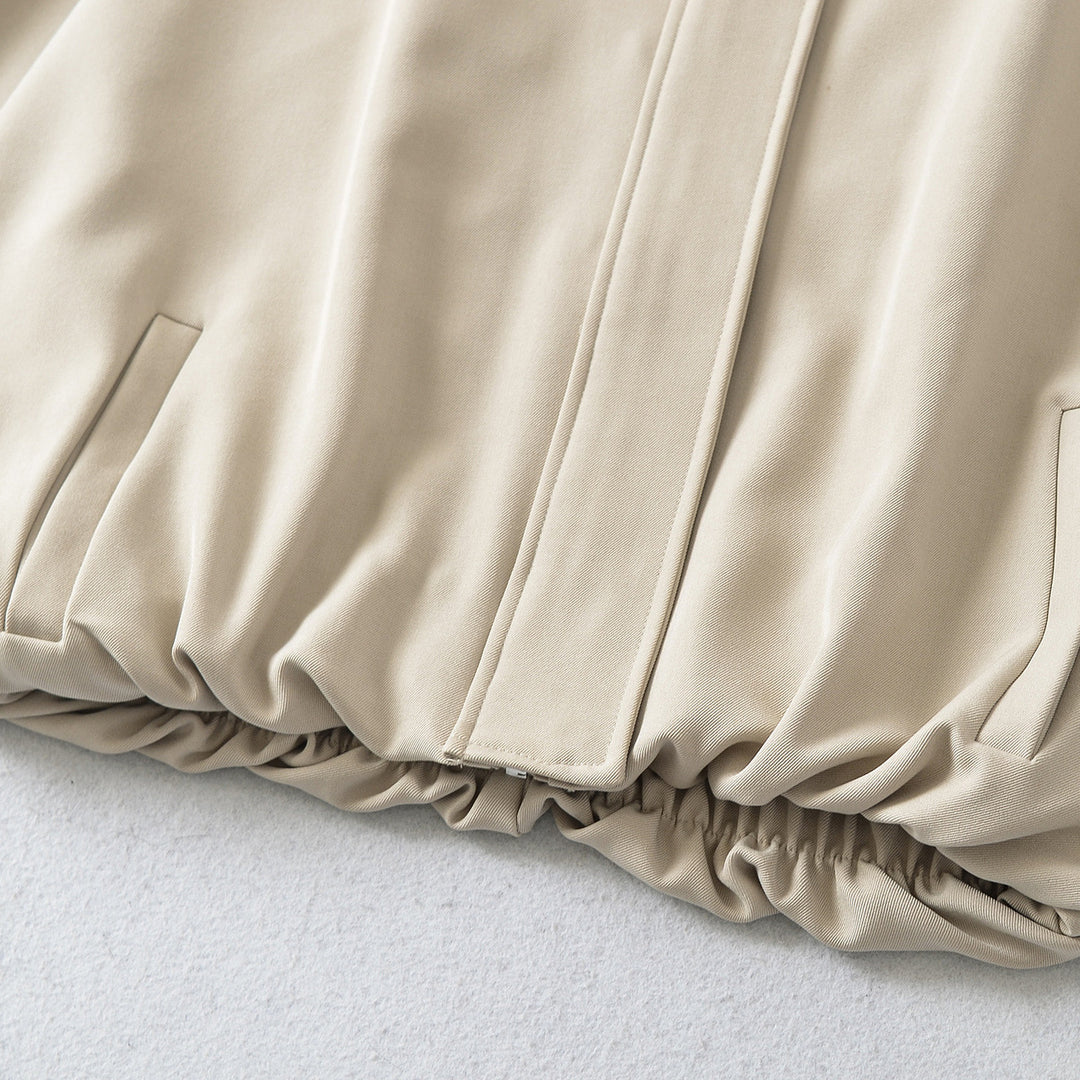 Women's Cropped Cape Blouson with Stand-Up Collar, Concealed Placket, and Elastic Hem