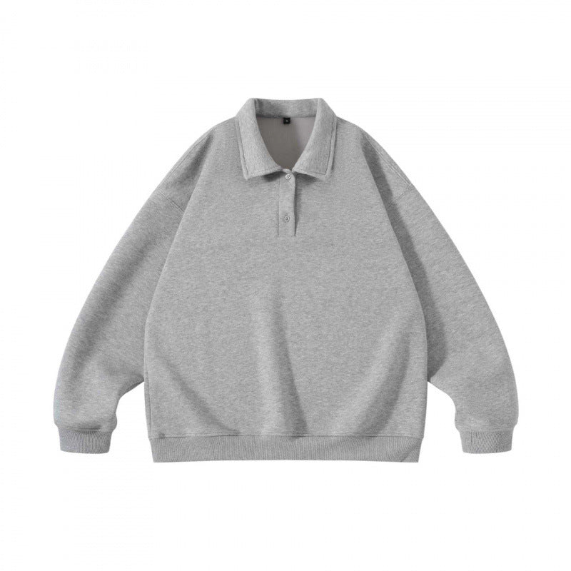 Unisex Oversize Polo Sweatshirt with Henley Button Placket and Ribbed Hem Mune Fashion