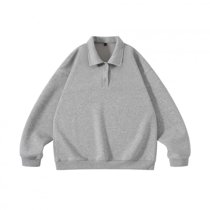 Unisex Oversize Polo Sweatshirt with Henley Button Placket and Ribbed Hem Mune Fashion
