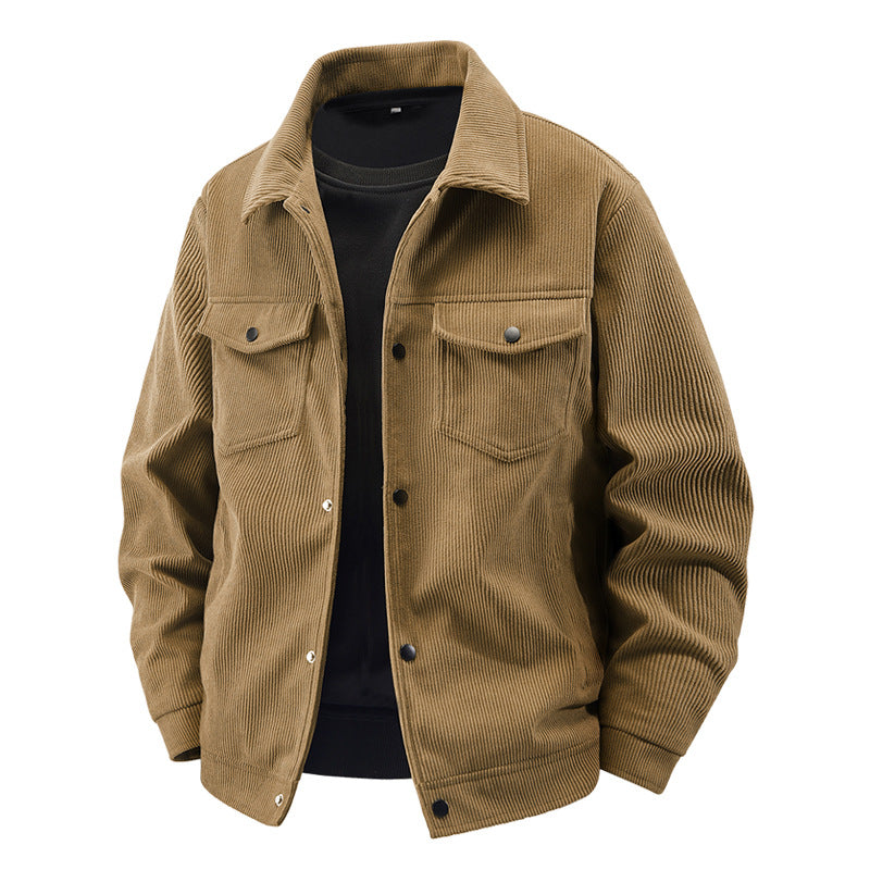 Men's quilted cord jacket in trucker style with snap button closure and patch chest pockets Mune Fashion
