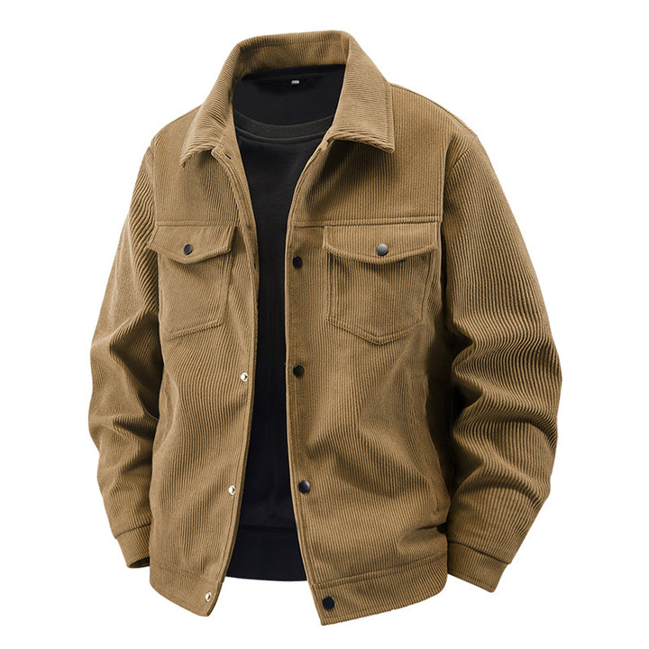 Men's quilted cord jacket in trucker style with snap button closure and patch chest pockets Mune Fashion