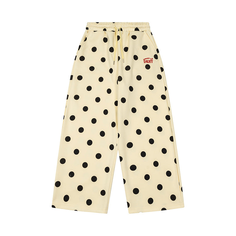 Women's Wide Culotte Lounge Pants made of French Terry with Comfort Waistband and Polka Dot Pattern Mune Fashion