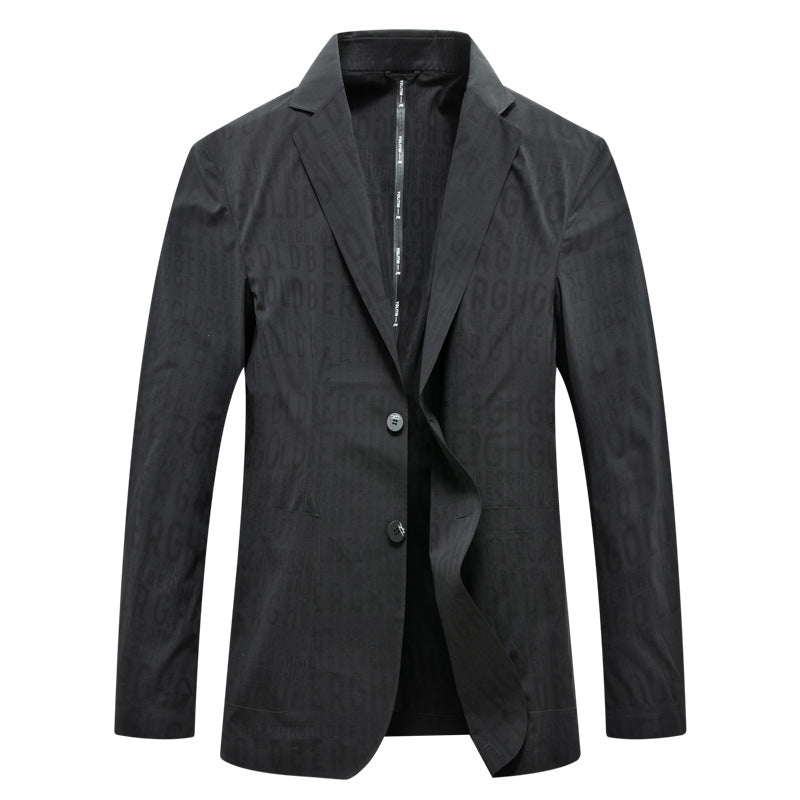 Men's Slim-Fit Single-Breasted Blazer with Subtle Jacquard Logo Allover and Unlined Construction Mune Fashion