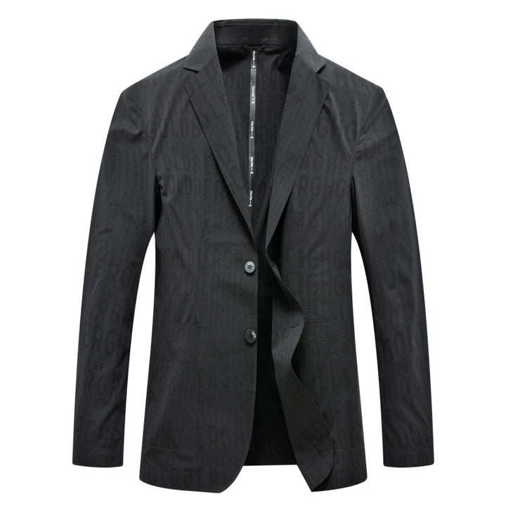 Men's Modern Slim-Fit Blazer with Subtle Logo-Jacquard and Light Inner Lining Mune Fashion