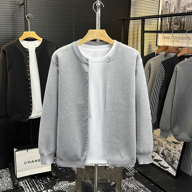 Men's Minimalistic Sweat Cardigan with Concealed Snap Button Placket Mune Fashion