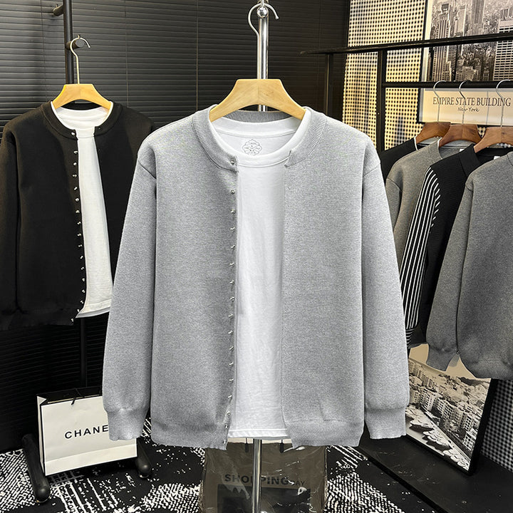 Men's Minimalistic Sweat Cardigan with Concealed Snap Button Placket Mune Fashion