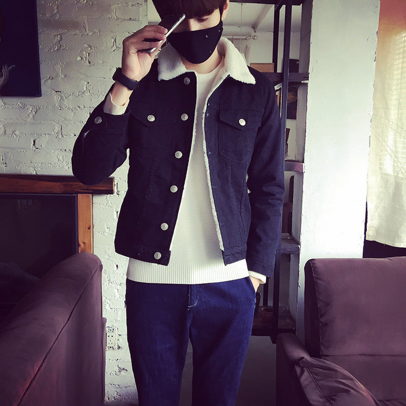 Men's denim jacket with faux fur collar Mune Fashion