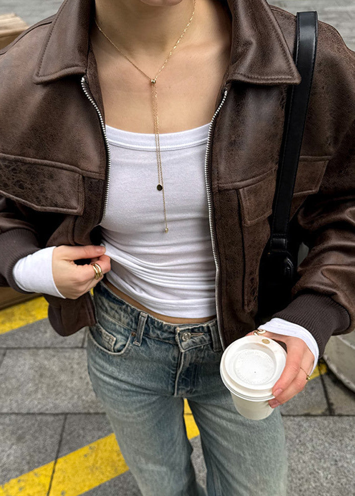 Mune | Distressed Faux Leather Zip Jacket