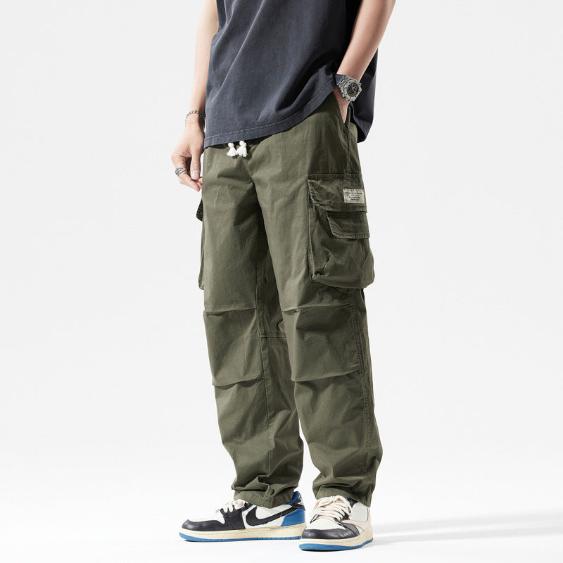 Herren Lässige Cargohose im Arbeitsstil mit Tunnelzugbund, Klapptaschen und Kniefalten Mune Fashion