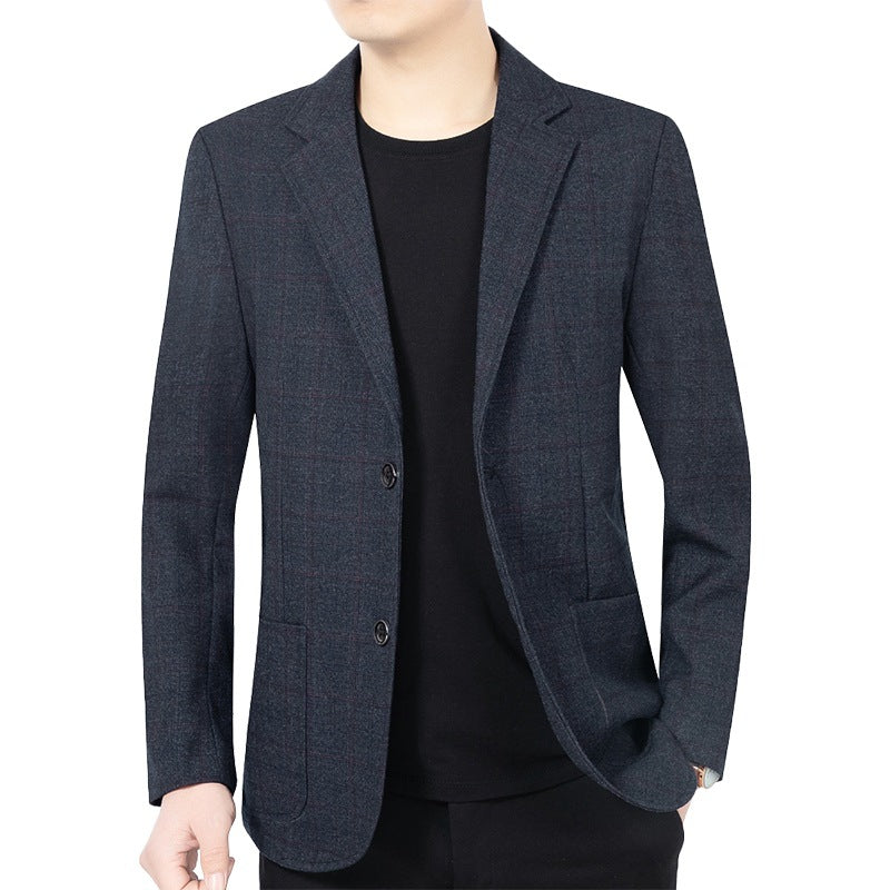 Men's Checked Semi-Structured Casual Blazer Made of Wool Blend with Patch Pockets Mune Fashion