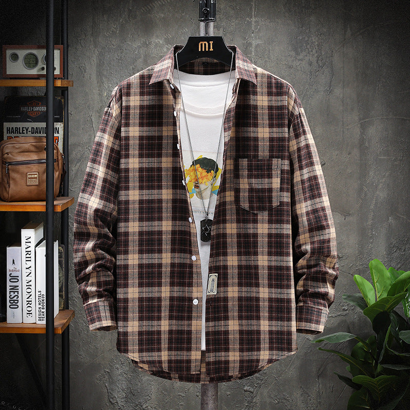 Men's brushed cotton flannel shirt plaid wide cut with breast pocket Mune Fashion