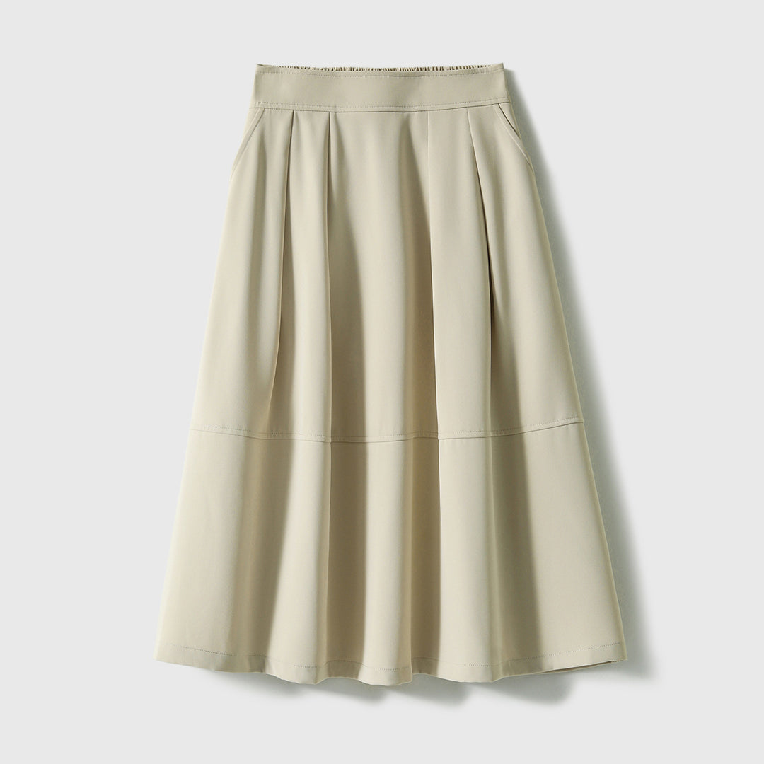 Women Elegant Midi Skirt with Pleats and High Waist Mune Fashion