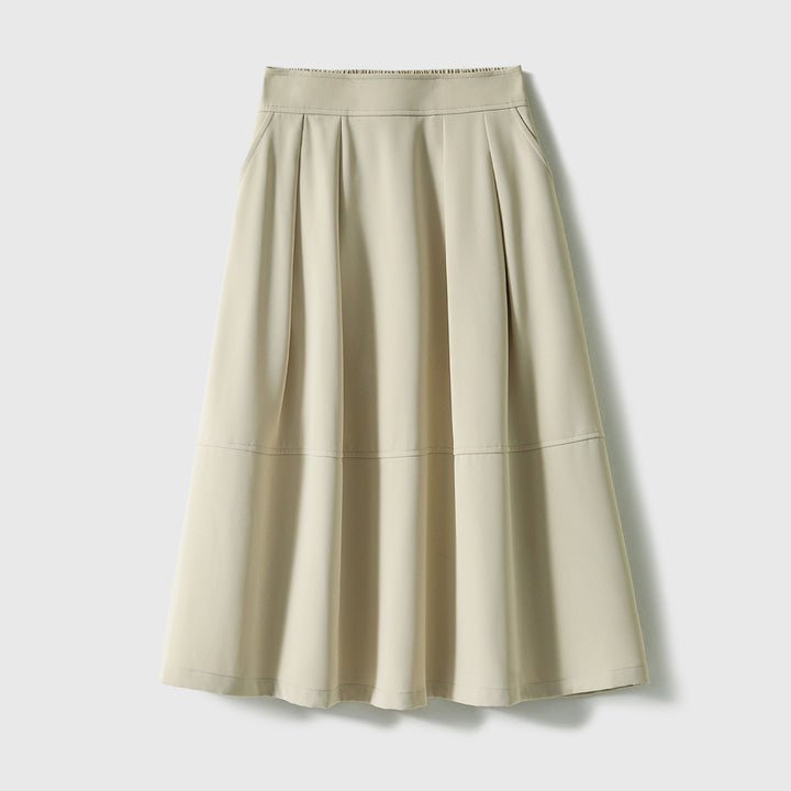 Women Elegant Midi Skirt with Pleats and High Waist Mune Fashion