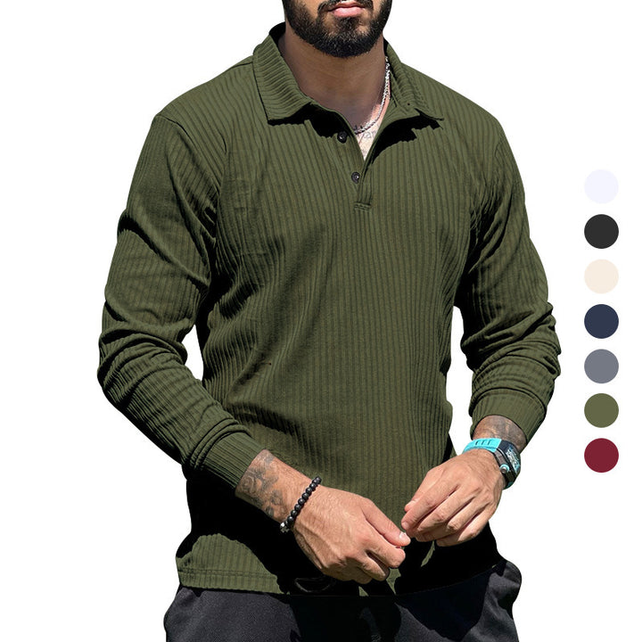 Men's ribbed long-sleeve polo with textured knit and half-button placket Mune Fashion