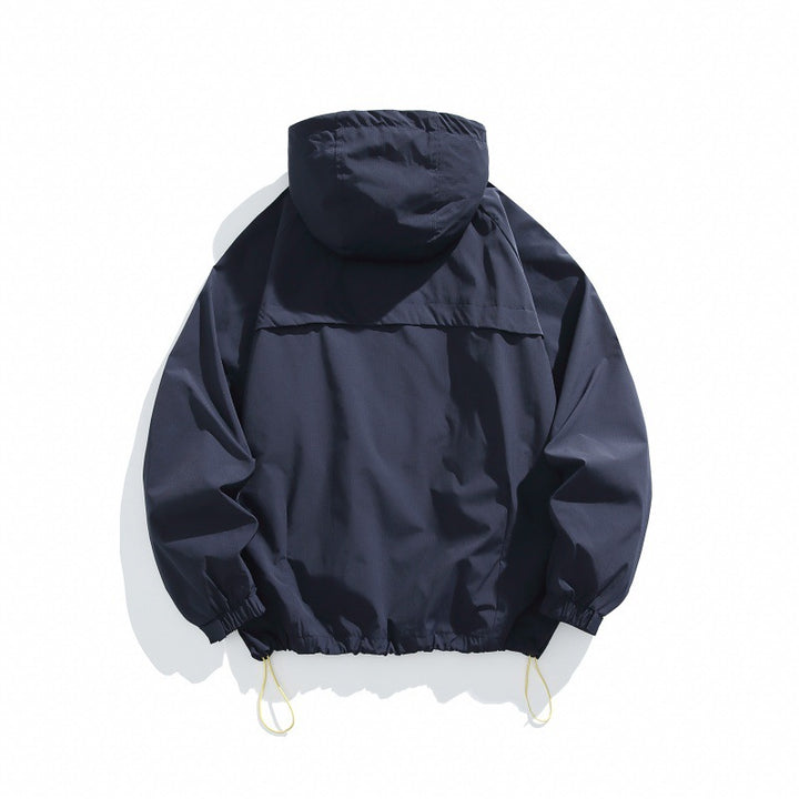 Unisex Technical Hooded Windbreaker in Boxy Cut with Vertical Chest Zippers and Drawstring Hem Mune Fashion