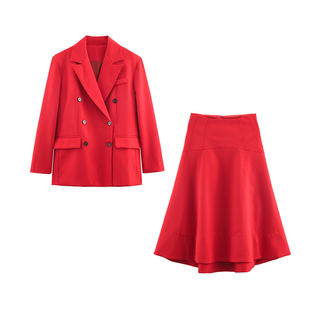 Women's Flared Midi Skirt with High Waist and Seams Mune Fashion