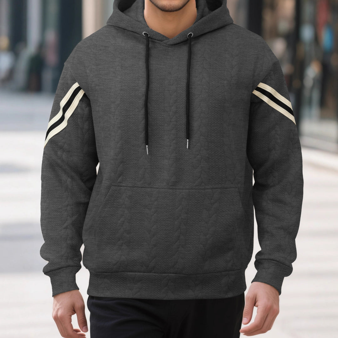 Men's Cable Knit Hoodie with Kangaroo Pocket and Contrast Stripes Mune Fashion