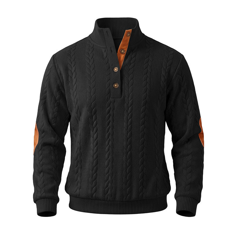 Men's fine knit turtleneck with cable pattern, leather details and elbow patches Mune Fashion