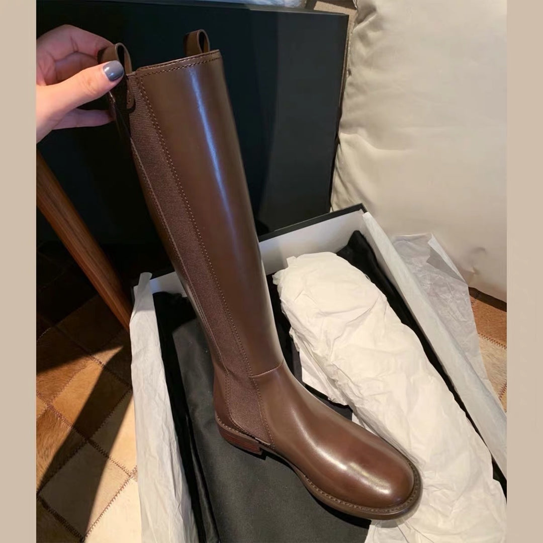 Women knee-high leather Chelsea boots with elastic insert Mune Fashion