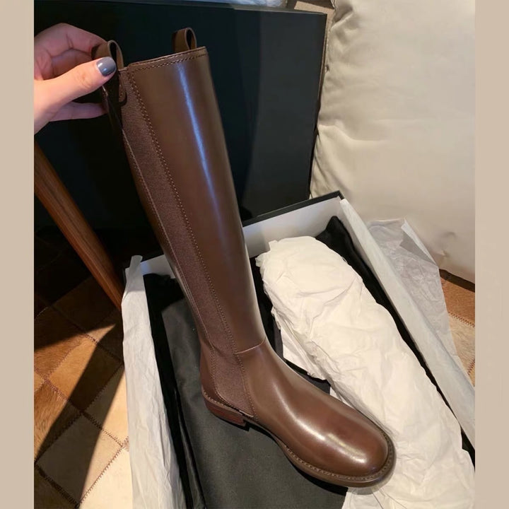 Women knee-high leather Chelsea boots with elastic insert Mune Fashion