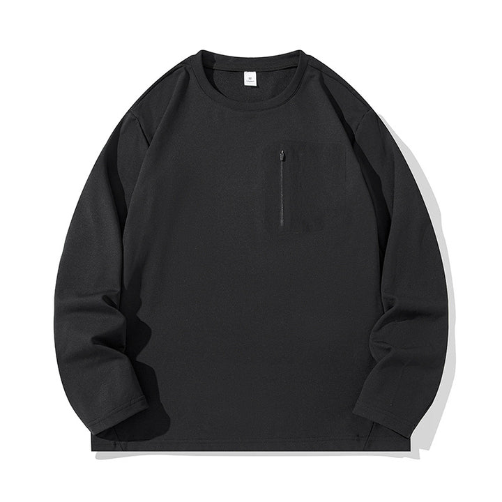 Unisex Oversize Long Sleeve Sweatshirt with Chest Zipper Pocket and Crew Neck Mune Fashion