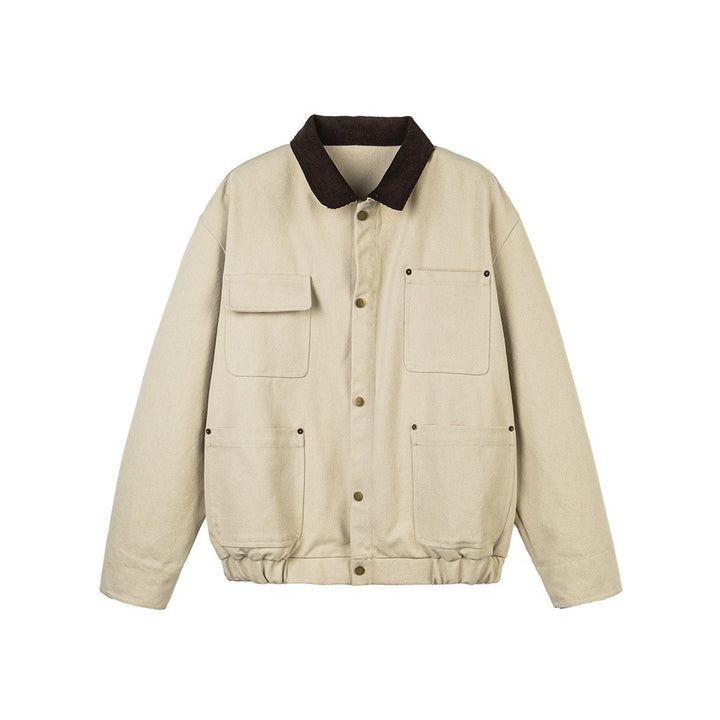 Unisex Short Cut Canvas Field Jacket with Cord Collar and Four Patch Pockets Mune Fashion