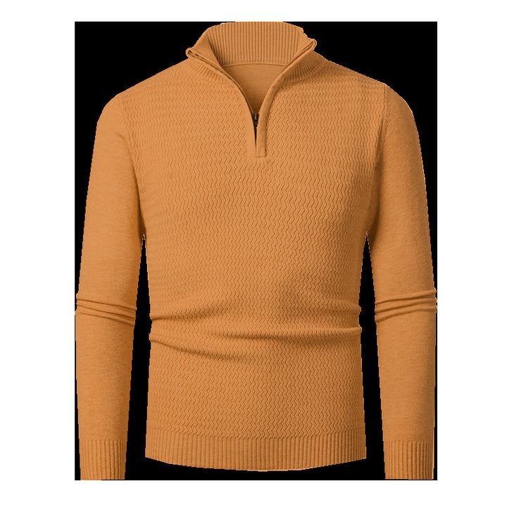 Men's fine-knit half-zip sweater with structured wave pattern and standing collar Mune Fashion