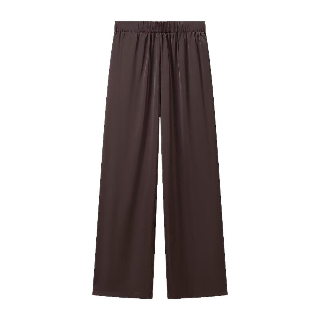 Women's Wide Palazzo Pants with Elastic Waistband and Flowing Satin Look Mune Fashion