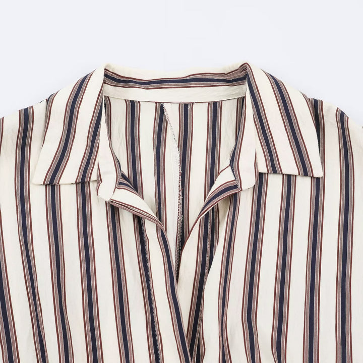Women’s Long Striped Shirt Dress with Waist Belt and Dropped Shoulders Mune Fashion